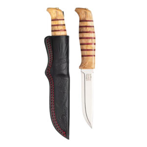 Helle JS Limited Ed. Knife + Curly Birch Red Leather Inlets
